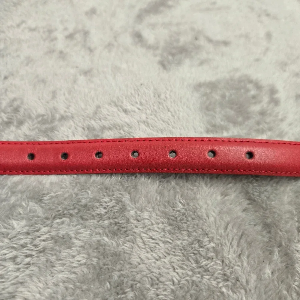 Dame Belt & Bag Red Genuine Leather Skinny Belt Gold Buckle Medium 0826 I